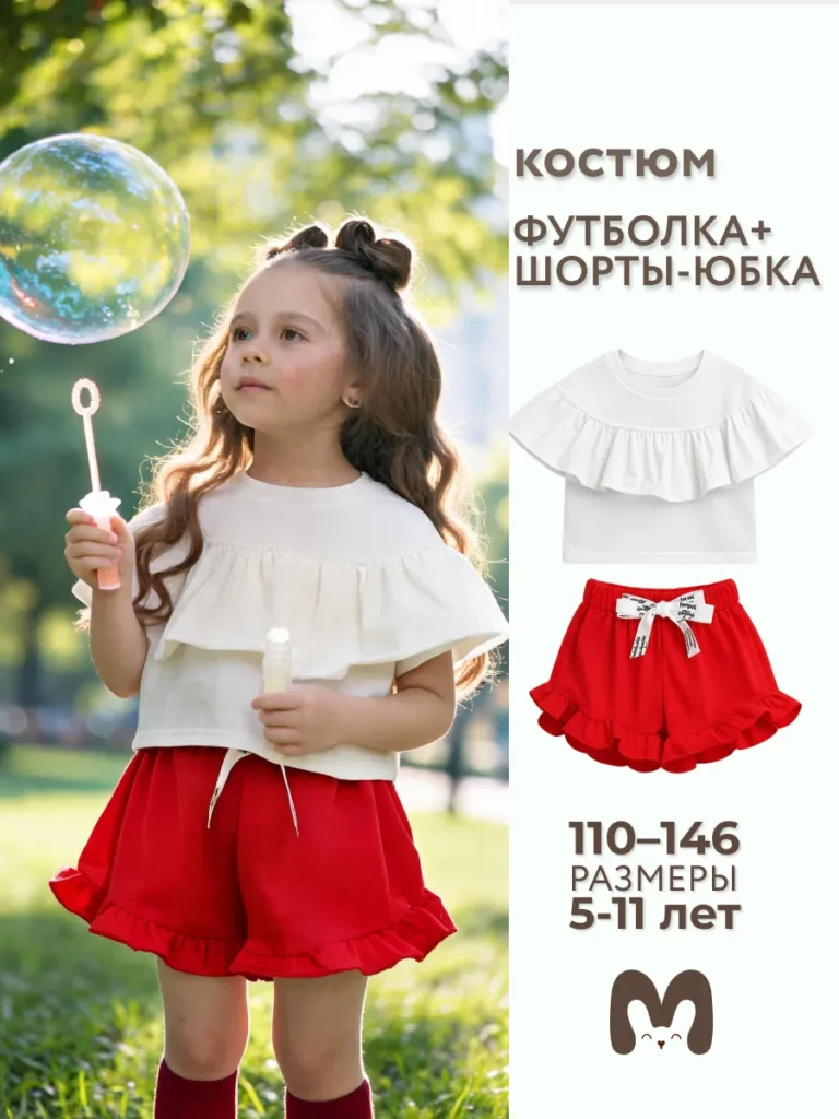 Костюм для девочки c юбкой шортами